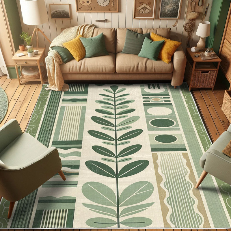 Olive Green and Ivory Synthetic Botanical Area Rug 2'5" x 5'