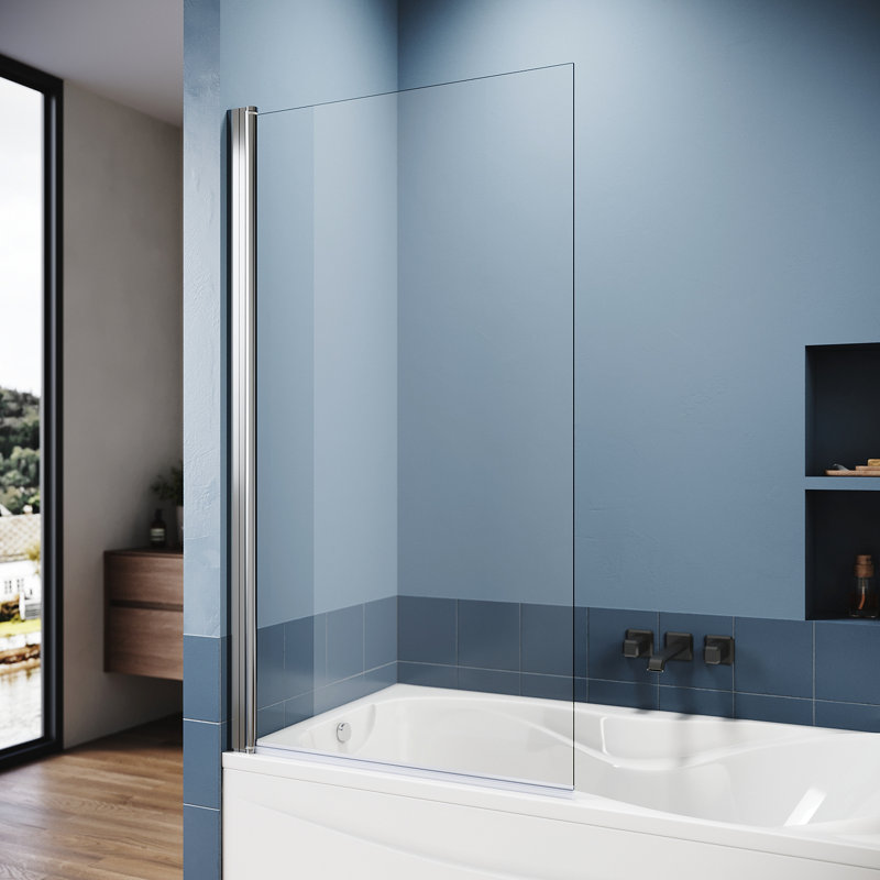 80*140*0.6cm, Easily installed tempered glass bathtub folding screen, Silver