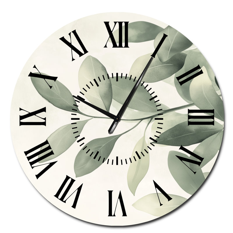 Feuilles de sauge douce - horloge murale moderne en métal, imprimée sur métal, Surdimensionné