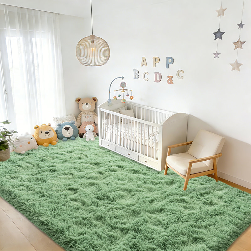 Mint Green Fluffy Rugs for Living Room 5x7 ft, Soft Non-Slip Shag Plush Bedroom Carpet, Large Area Rug for Nursery Kids Dorm Home Decor