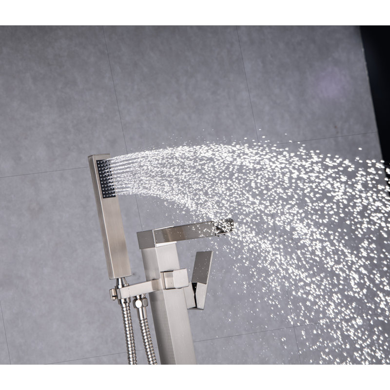 Floor Waterfall Faucet with Diverter, Brushed Nickel
