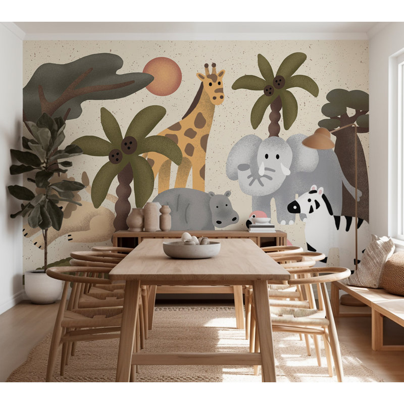 Kids Wallpaper Wall Mural - Jungle Animals, 157" W x 110" L