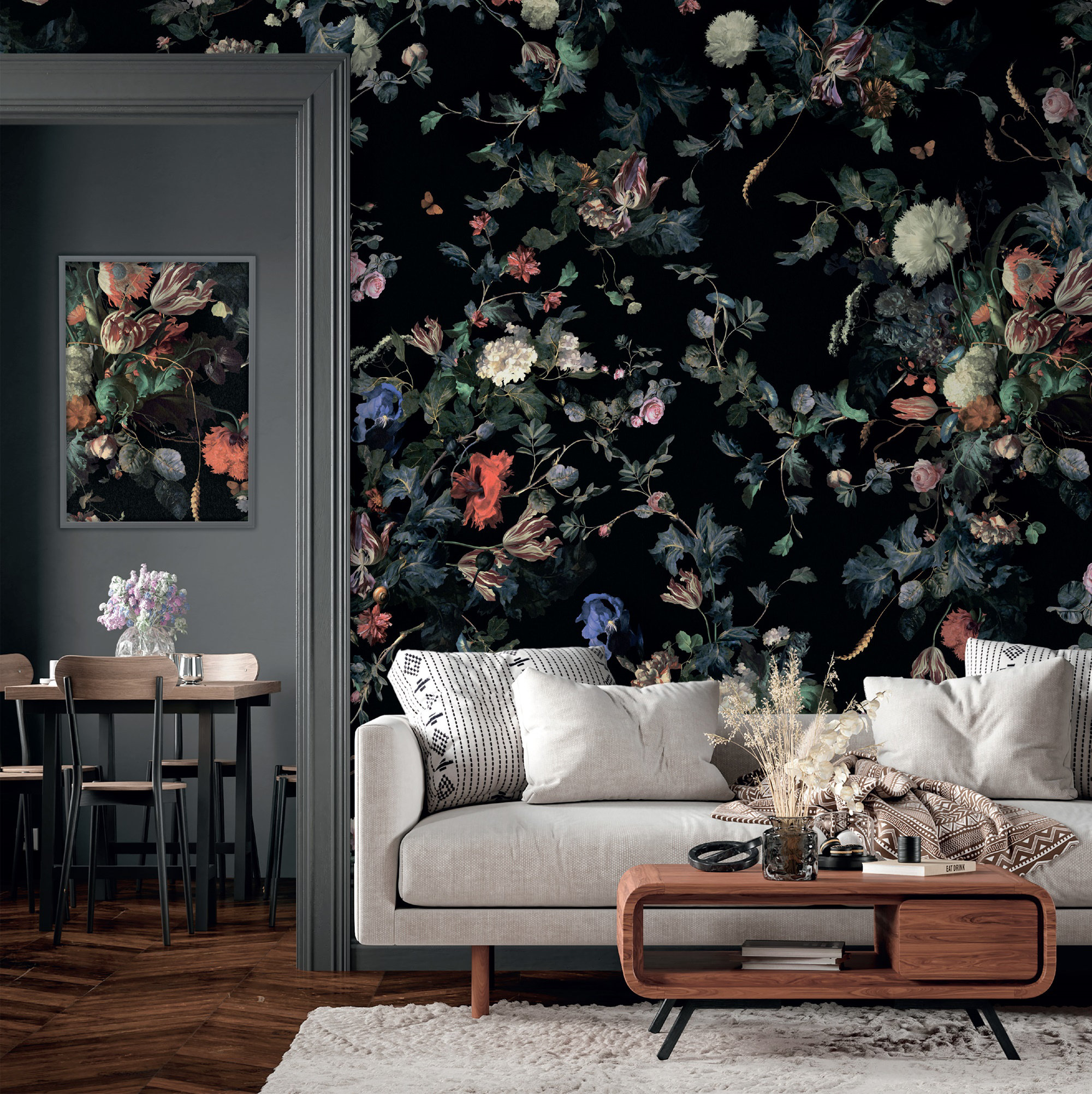GK Wall Design Dark Botanical Blooming Floral Wallpaper Mural - Wayfair ...