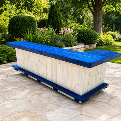 Station de barman en forme de L 8 pi avec demi-tablette, repose-pieds double et plateau en bois teinté