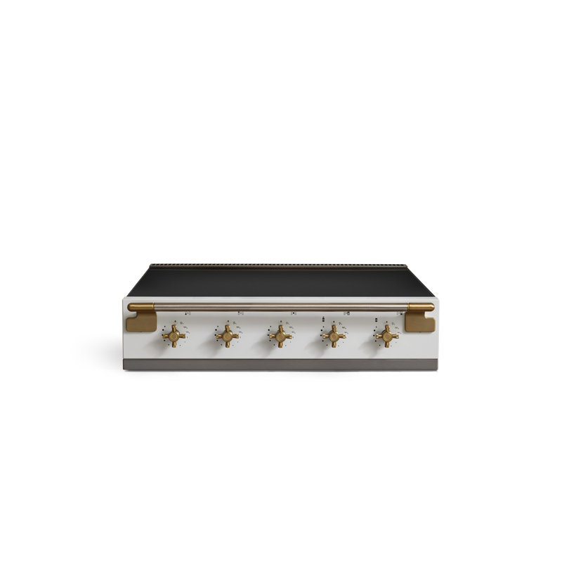 Elise 48" Induction Range Top With Antique Brass Trim, Gloss Black