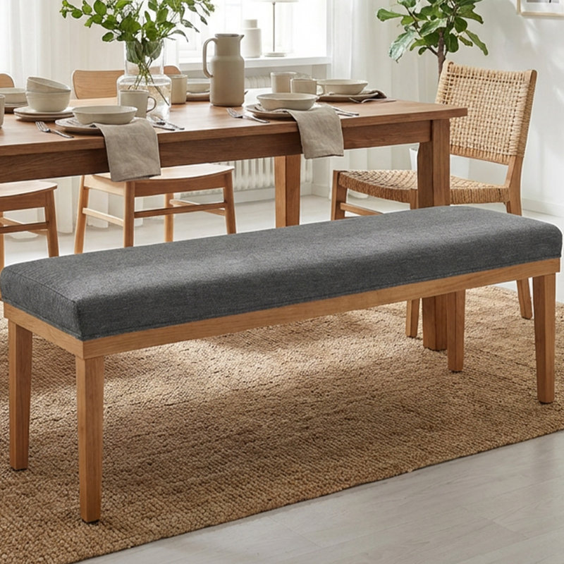 Upholstered Dining Bench Chair  With Solid Wood Legs For Dining Table, 52.8'' W Gray Velvet Seat, Gray