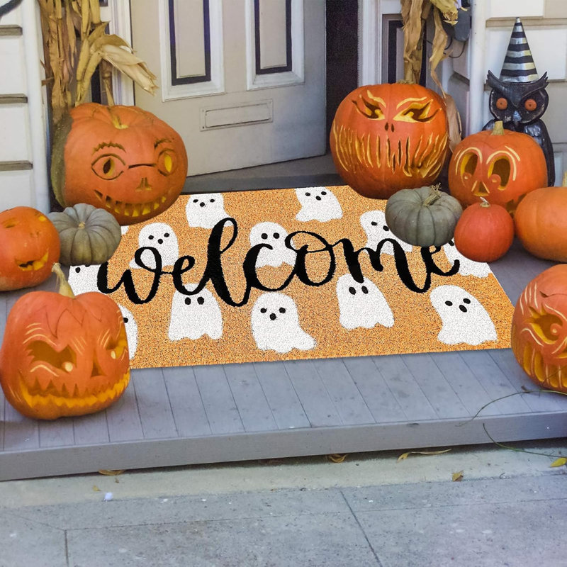 Paillasson d'Halloween tapis de porte d'entrée en coir naturel antidérapant 16,5 x 29 po