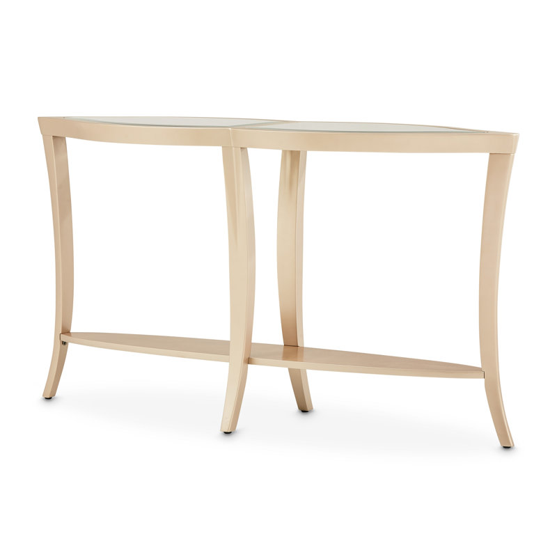 Chardonnay Maple Veneer Glass Top Console Table with Storage