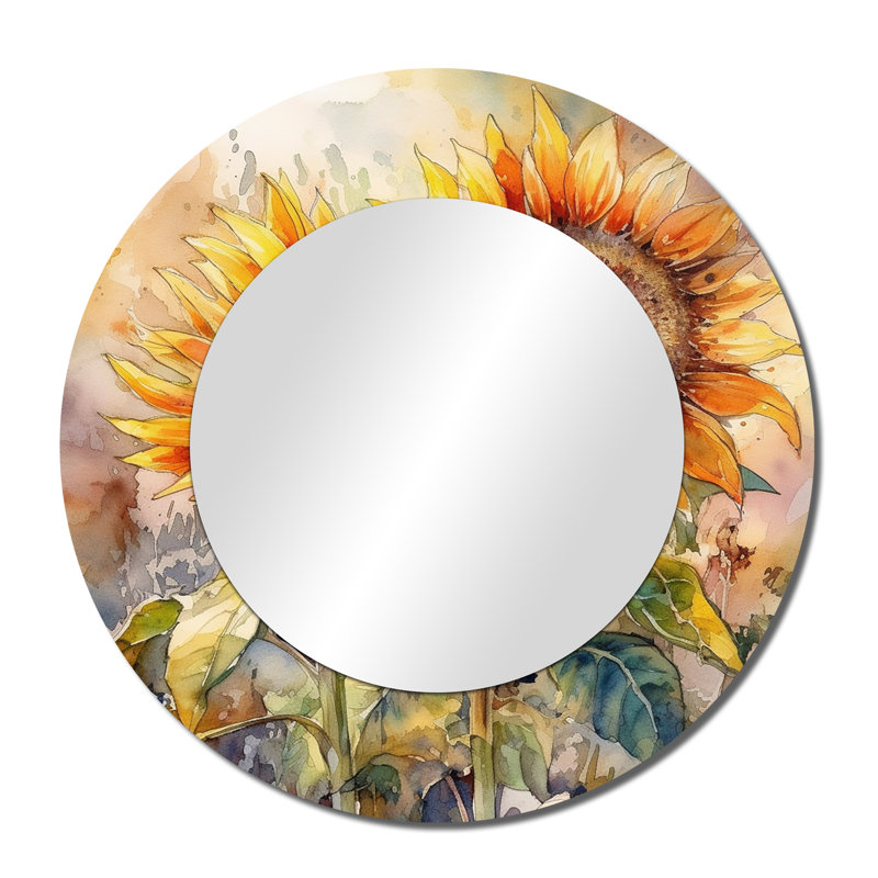 Paal Yellow Sunflower Symphony III - Sunflower Large Wall Mirror, Yellow Round Unique Mirror, Printed Metal Art, 36" x 36"