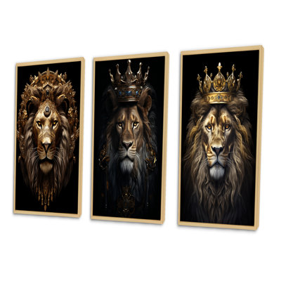 3 pièces sur toile - Roi lion majestueux avec couronne dorée