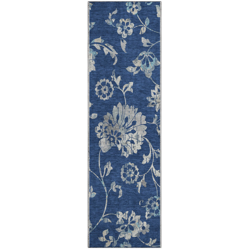 Tapis bleu marine de qualité supérieure lavable à la machine Prisco, Tapis de couloir 2 pi 3 po x 7 pi 6 po