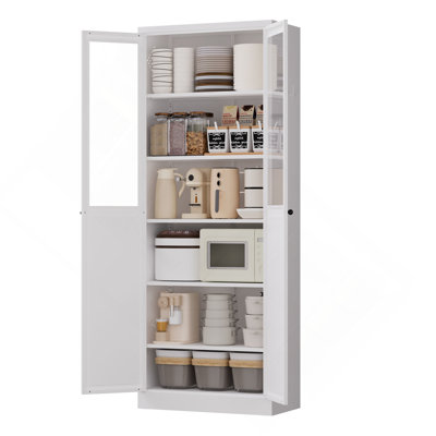 Armoire de cuisine 72 po en métal avec portes et tablettes, grand organisateur de rangement réglable robuste, armoire autoportante sans outil pour le salon, la salle de bain