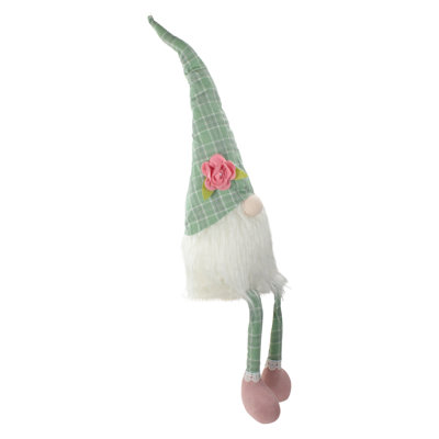 Figurine gnome de printemps 28 po à motif écossais vert et blanc