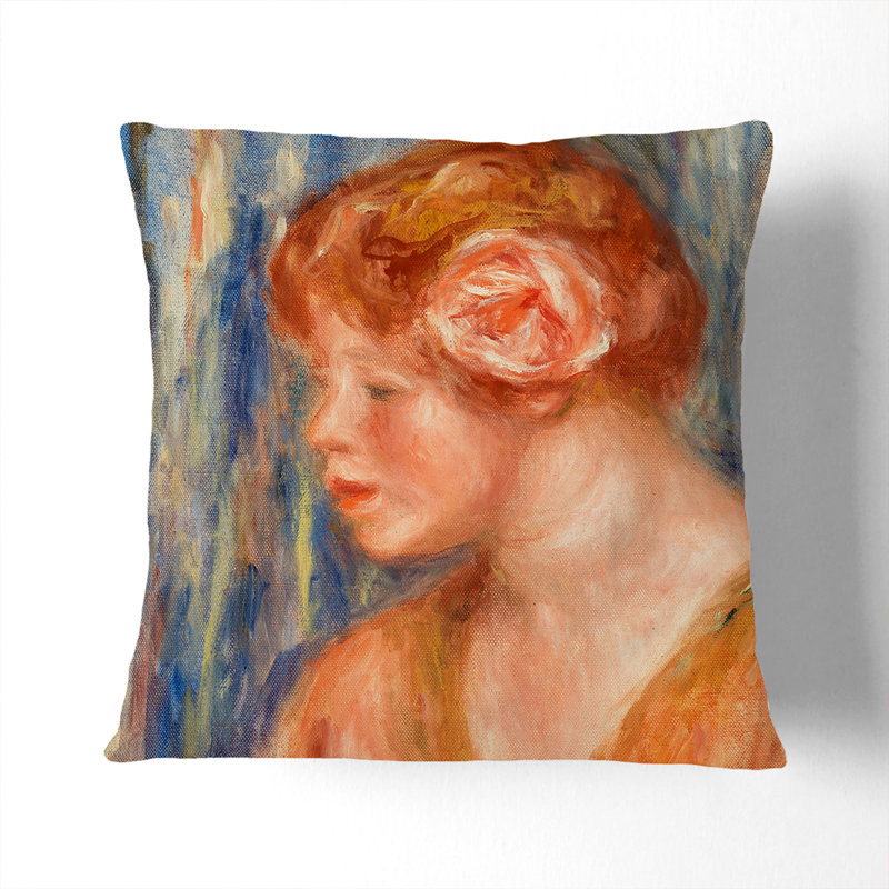 Young Woman With Rose Square Throw Cushion, Black, 55cm H x 55cm W x 20cm D