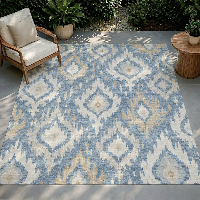 Chantille Ikat Indoor / Outdoor Rug, En jean, 10 pi x 14 pi