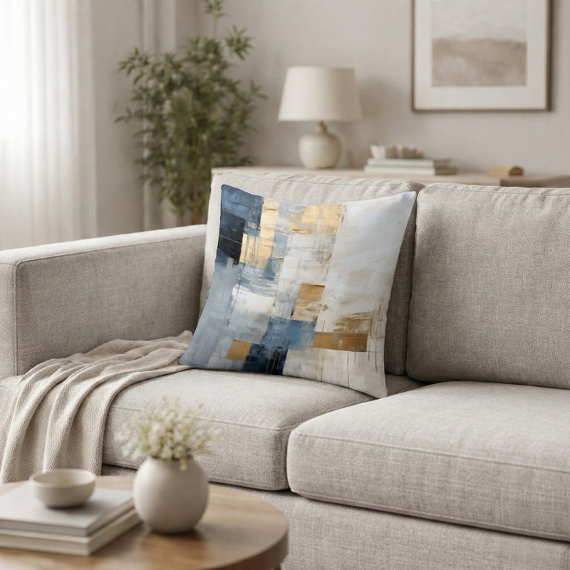 Coussin décoratif paysage - Beige et or Coussin décoratif paysage d'hiver simple, H 18 po x l 18 po