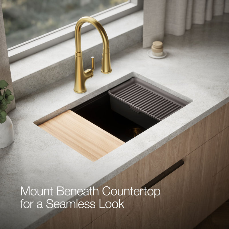 Billings Undermount Single-Bowl Workstation Kitchen Sink, Matte Black