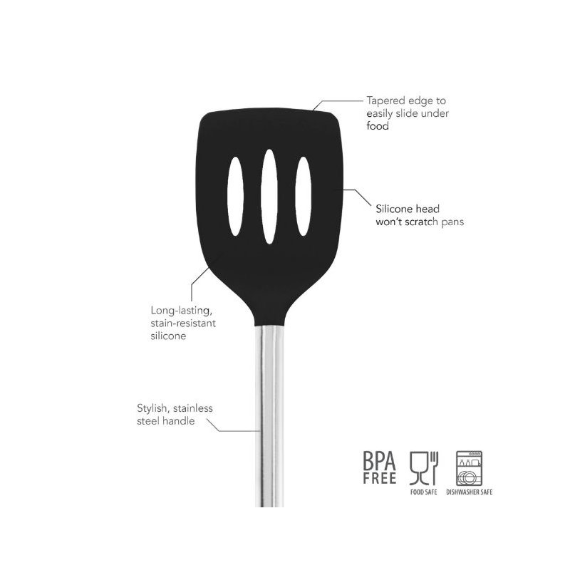Silicone Slotted Turner - Light Aqua, Black