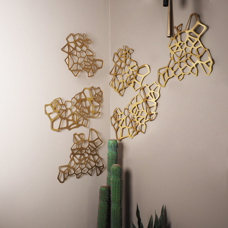 Elegant Gold Decorative Metal Wall Accessory (3 Pieces), 17.7 x 20.5 inches & 17.7 x 25.9 inches & 20.5 x 20.5 inches | 100% Steel, Thickness: 0.04 inches | Perfect for Modern Home Decor & Stylish Interiors