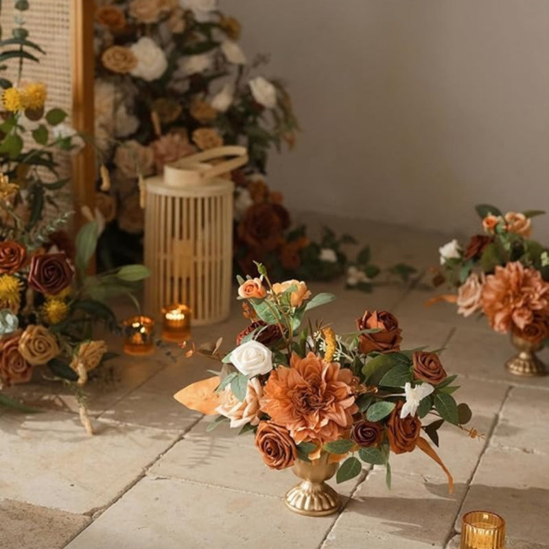 2 pièces fleurs de centre de table de mariage rose, décor de mariage de fleurs artificielles pour la réception de table, bureau de table, manteau de cheminée, allée, fausses fleurs, décorations de mariage pour la Saint-Valentin (sans vase)
