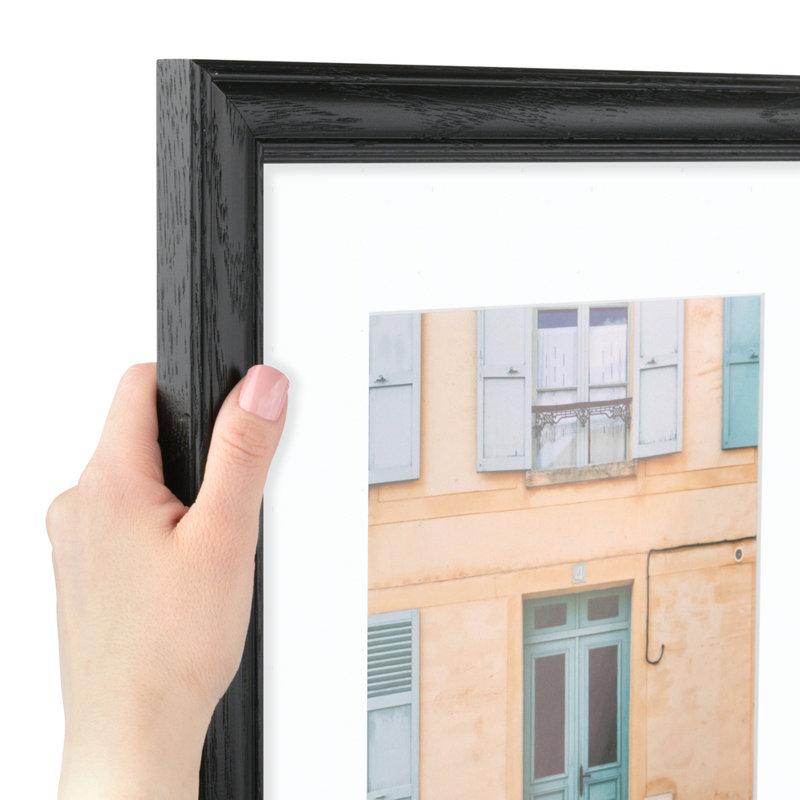 Black Wood Matte Picture Frame with Mat, Super White