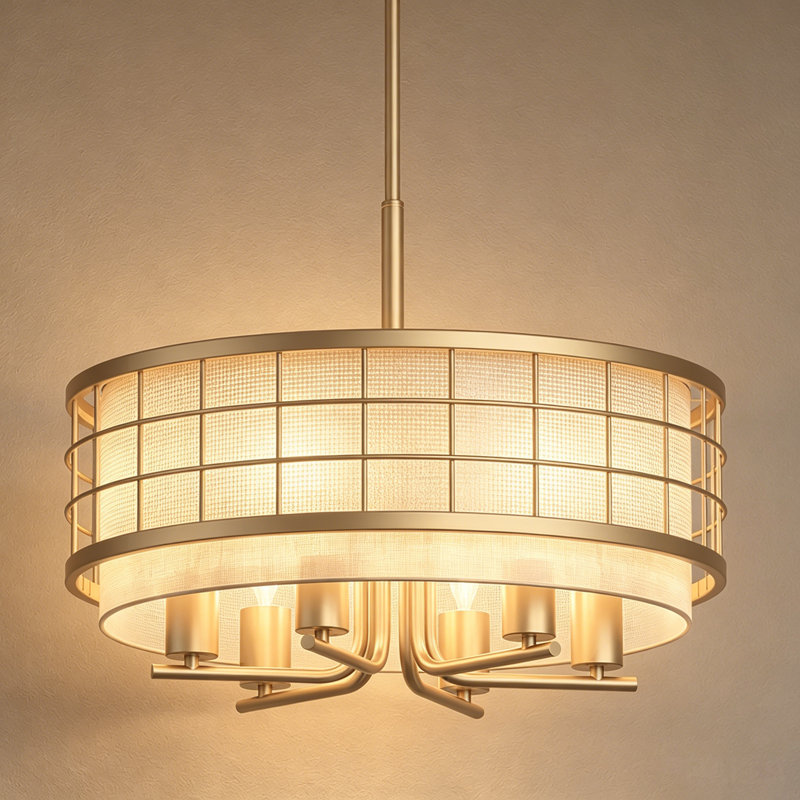 Lustre cylindrique à 6 lumières avec abat-jour l 20 po (l) 20 po (l), Doré