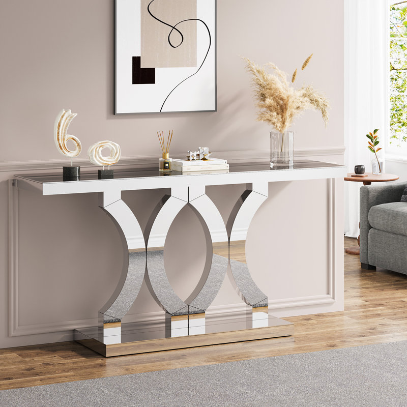 Mykhi 55.12'' Glass Top Console Table