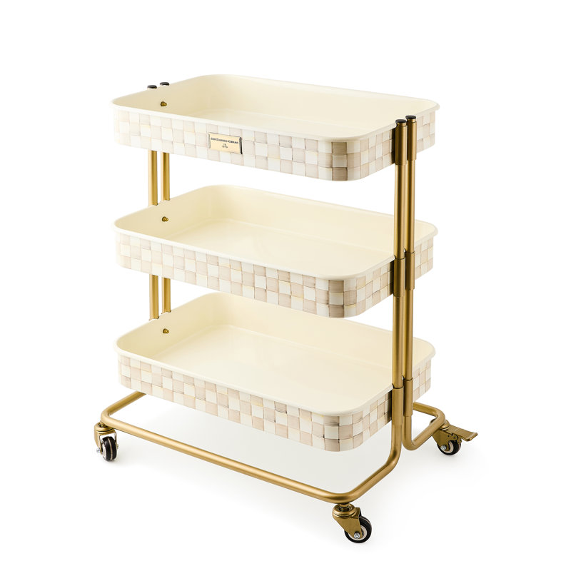 Courtly Check 3-Tier Kitchen Cart, Beige/White, Gold