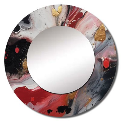 Obla Red And Black Marble Whispers III - Marble Mirror, Red Round Unique Wall Mirror, Printed Metal Art