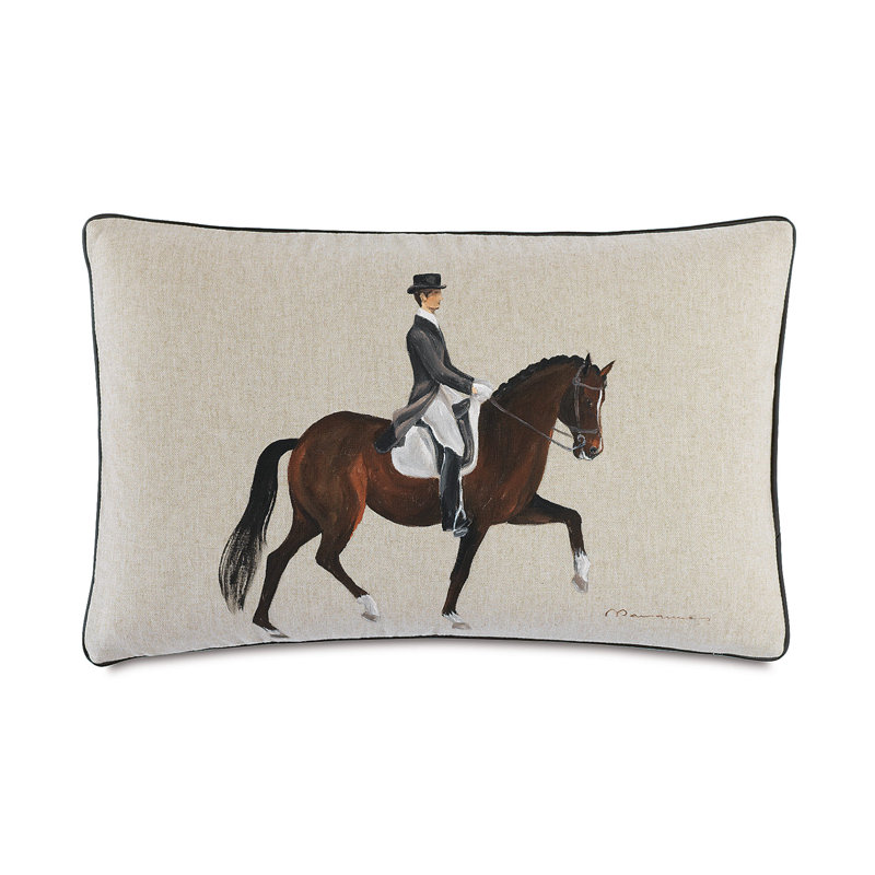 Hand-Painted Equestrian Cotton Blend Lumbar Pillow
