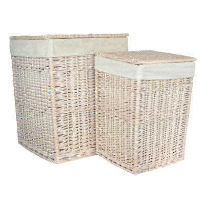 2 Piece Wicker Lined Laundry Basket Set
