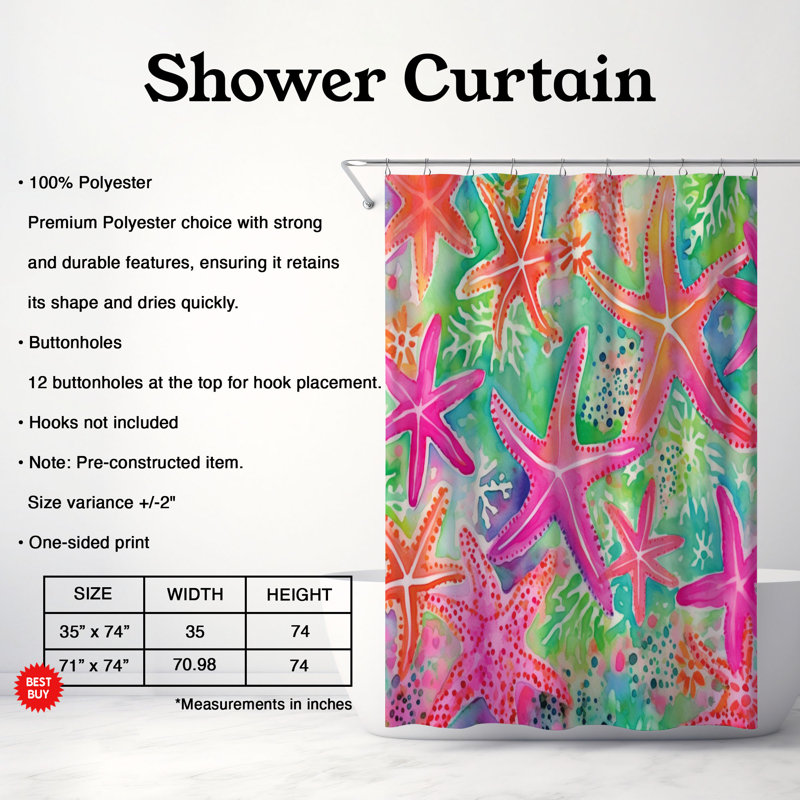 Tropical Animal Art - Rideau de douche standard 1 pièce, H 74 po x l 71 po