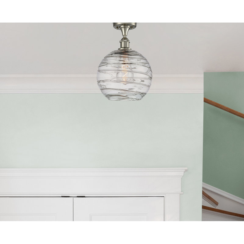 Anie Glass Semi Flush Mount, 6 Watt Vinage LED Bulb, Brushed Satin Nickel, 15" H x 10" W x 10" D