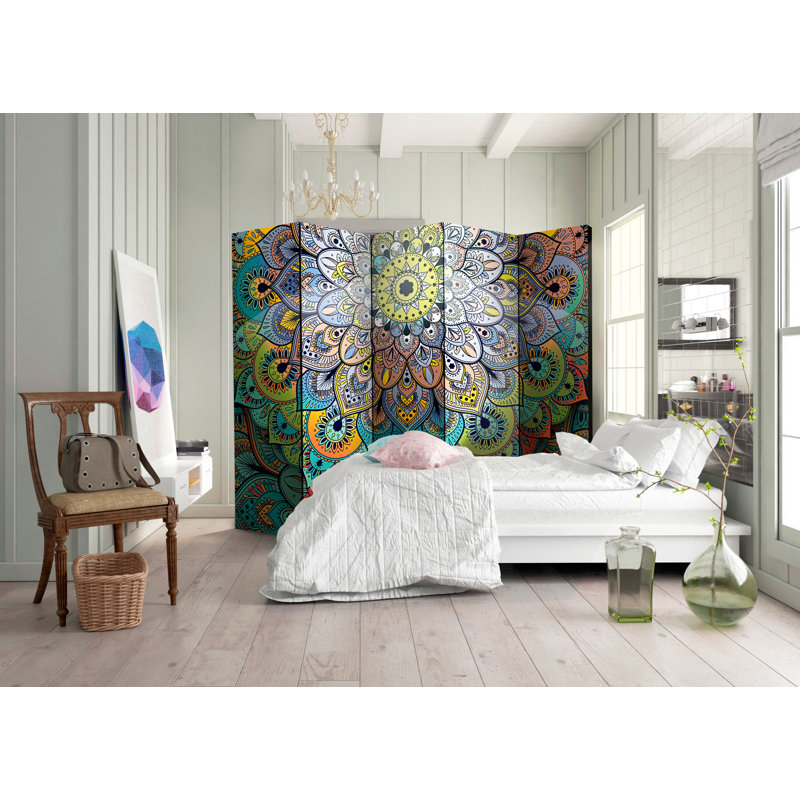 Gitzel 225cm W x 172cm H 5 - Panel Solid Wood Folding Room Divider