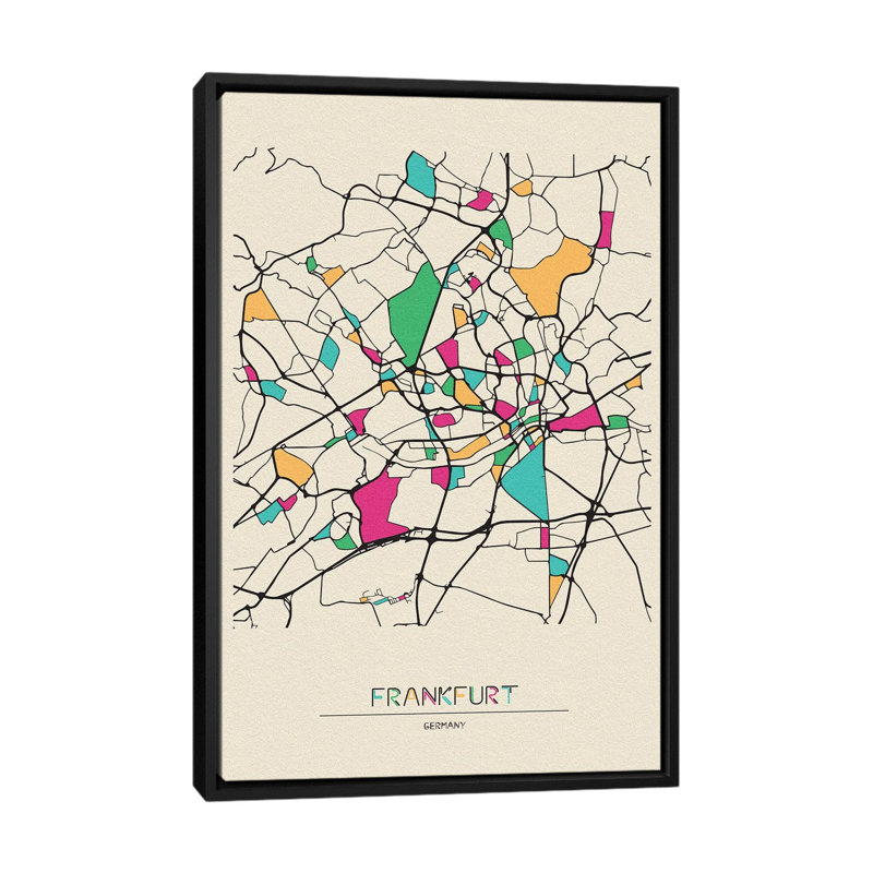 Frankfurt, Germany Map - Floater Frame Print on Canvas