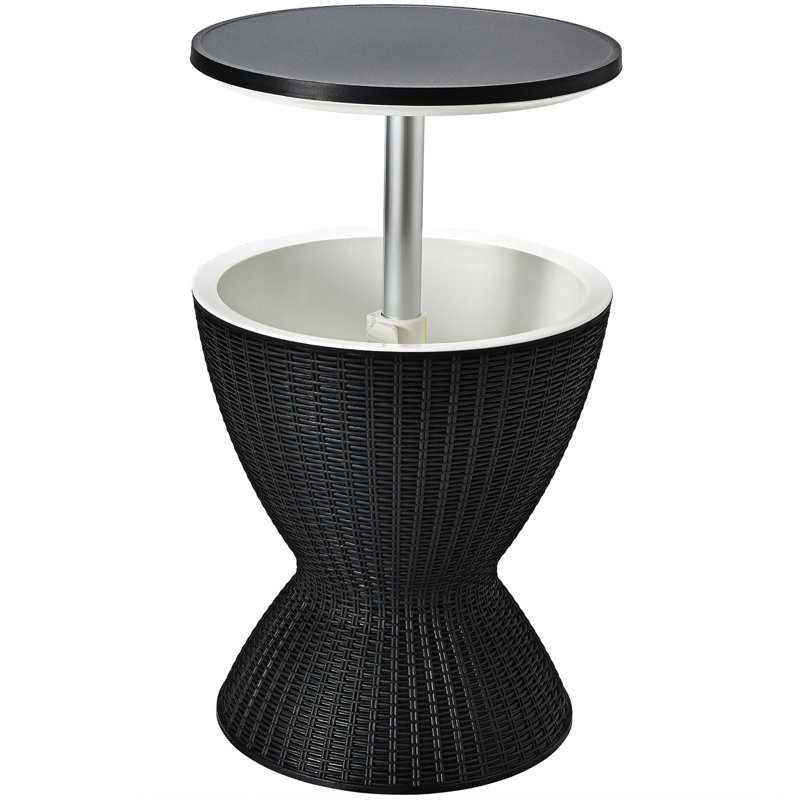 Kaeto Outdoor Plastic Bar Table with Extendable Tabletop, Black