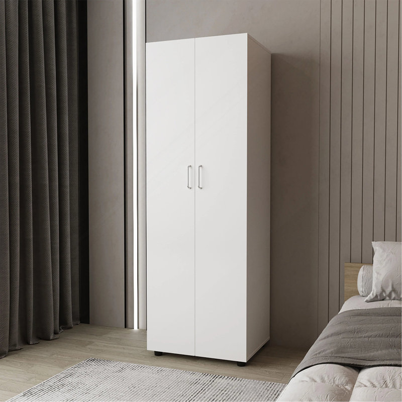 Armoire blanche avec 2 portes et tringle
