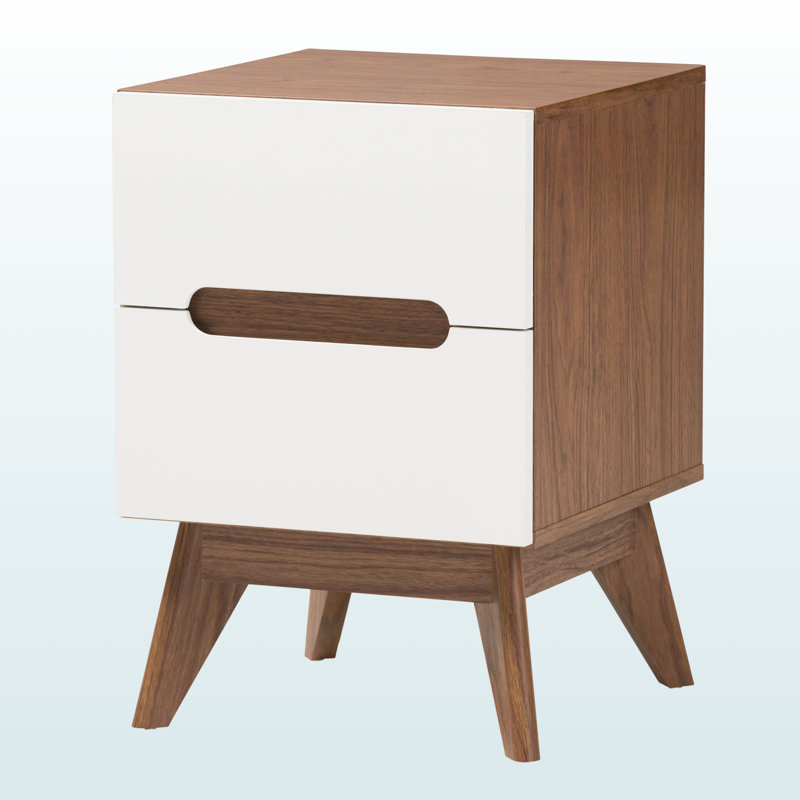 Whisper mid-century Two-drawer Nightstand, Brown/White 22.47'' H X 15.51'' W X 15.47'' D