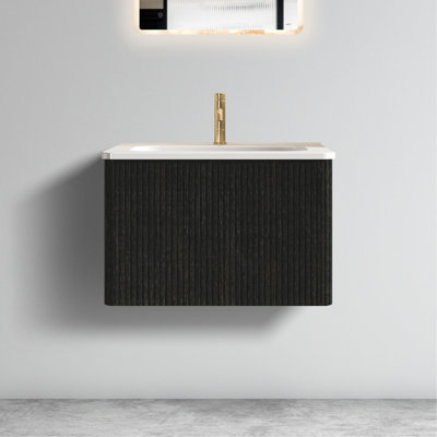 24" Bathroom Vanity - Striped Black Oak, Ceramic Sink Fascination Modern Brushed Dignity