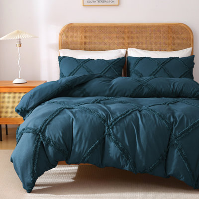 Solayne Boho Tufted Duvet Cover Set – Textured Geometric Pattern, Corner Ties & Zipper Closure