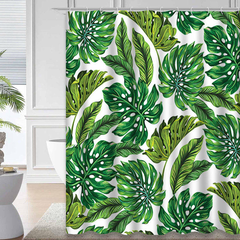 Rideau de douche imperméable rétro à motif de feuilles tropicales avec 12 crochets Monstera, L 72 po x l 78 po