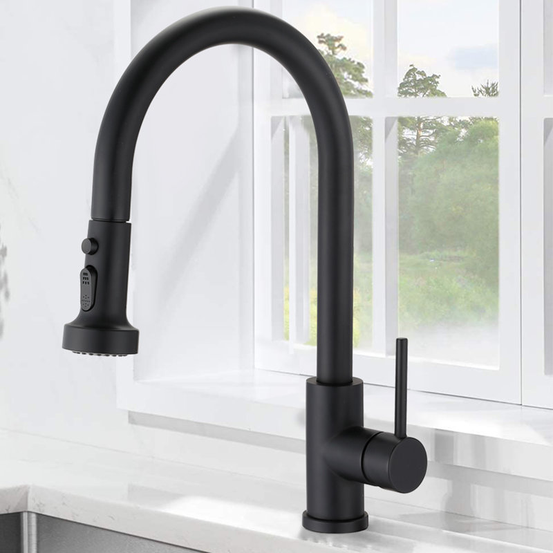 Robinet de cuisine rétractable à un trou, Noir mat
