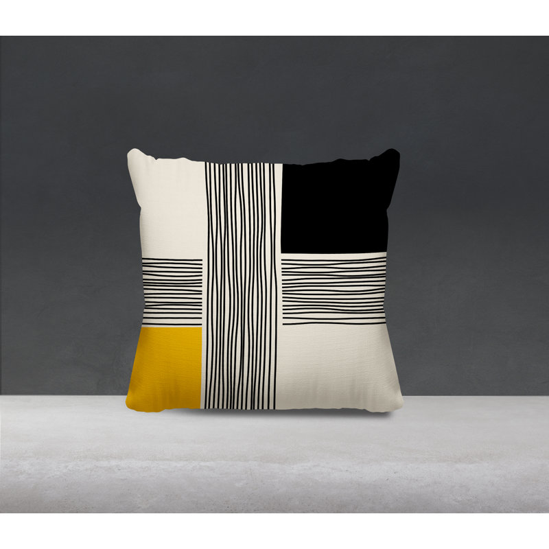 Cassie Abstract Outdoor Reversible Throw Pillow, 15"H x 15"W, Yellow/Cream/Black