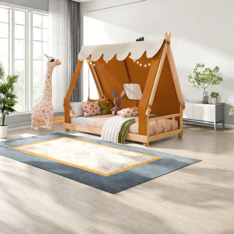 Lit simple en bois avec tente Adventure, finition brun rustique