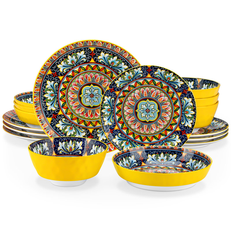 Service de table en porcelaine 16 pièces, service pour 4 (ensemble de 16), 16, Jaune