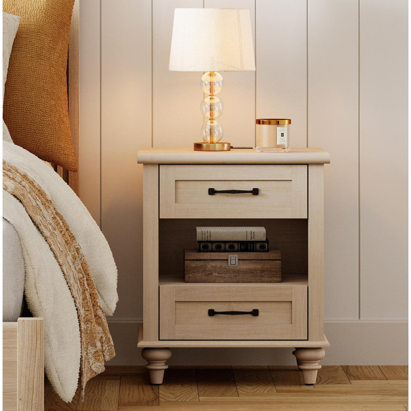 Table de chevet 2 tiroirs Scarlett, Beige, Individuel