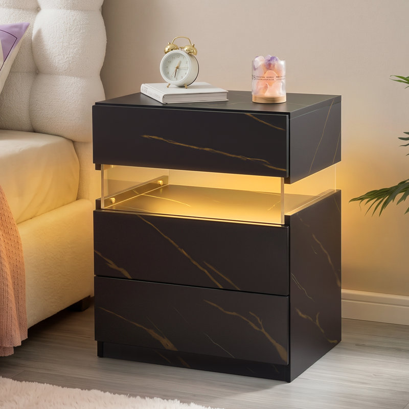 Ensemble de 2 tables de chevet à DEL Nightstands, Or/noir