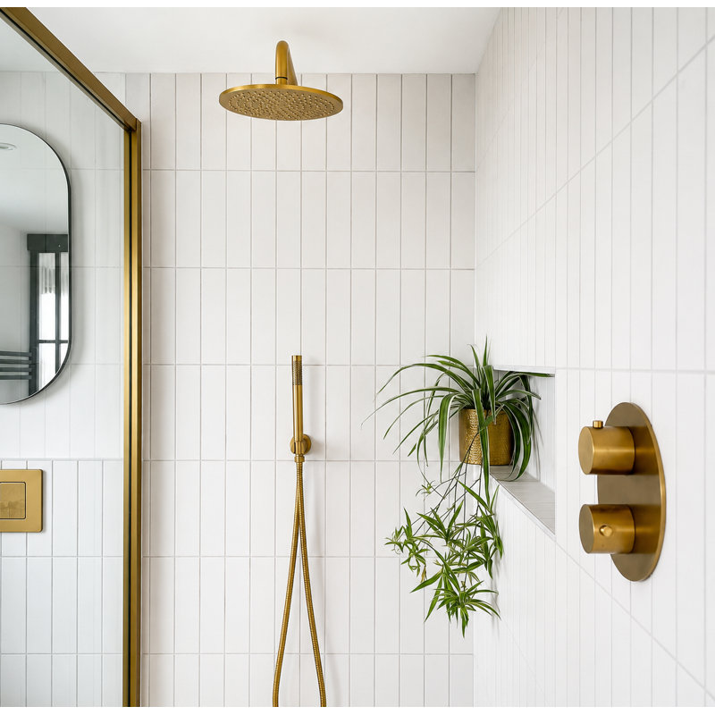 Ensemble de douche thermostatique à 2 fonctions à tête de pluie ronde brossée or 12 po