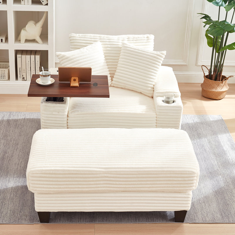 Canapé avec accoudoirs de rangement Fluffy, White Fabric, White