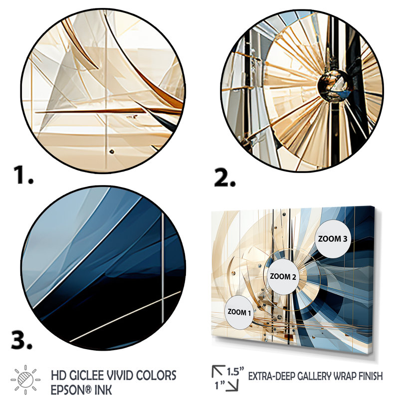 White And Blue Contemporary Harbour Forms - Abstract Shapes Wall Art, Gold Floater Framed, 24" H x 32" W x 1" D